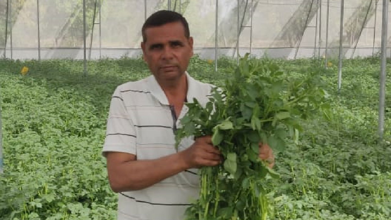 Ramkaran Tiwari with his farm produce