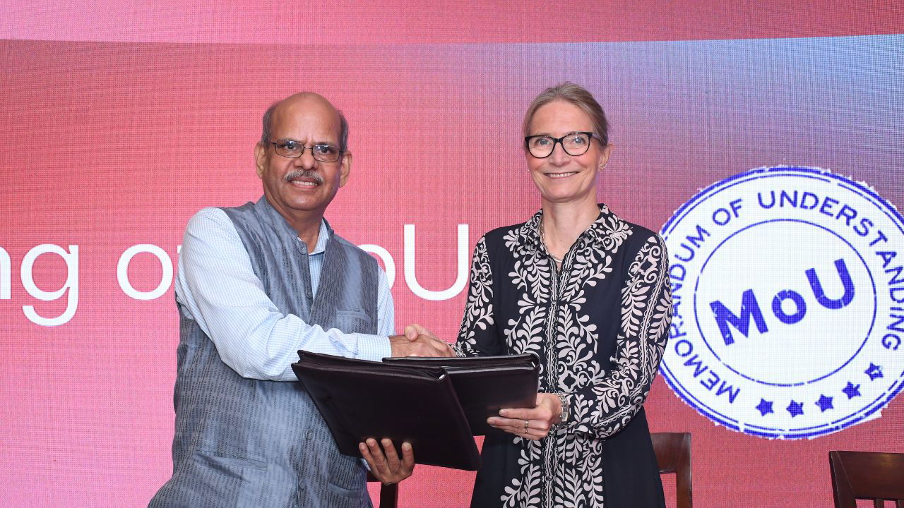 From left to right - M.R. Sharma, Managing Director, KRIBHCO and Tina Sejersgard Fano, EVP, Planteary Health Biosolutions, Novonesis has signed MoU today at The Lalit, New Delhi