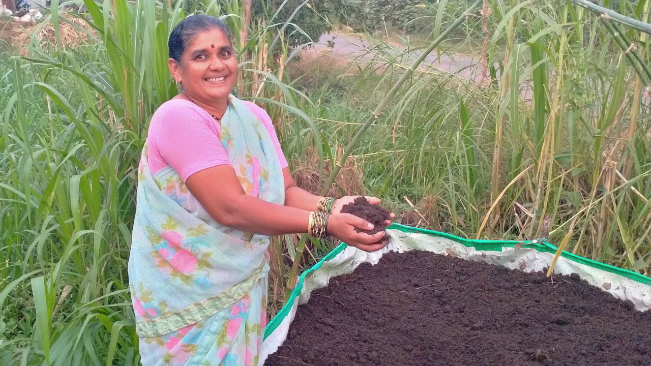 Suvarna, a women farmer working to improve soil fertility