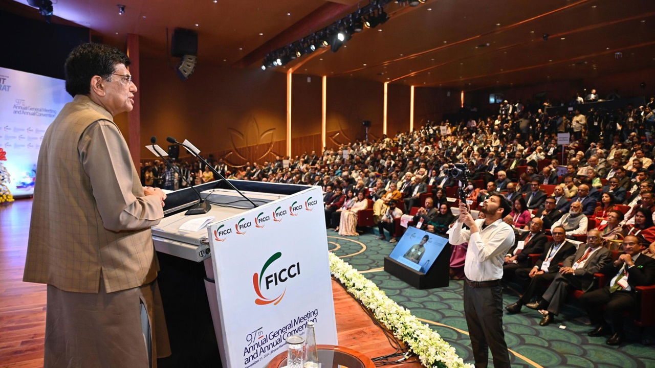 Union Minister Piyush Goyal at the Federation of Indian Chambers of Commerce & Industry’s (FICCI) 97th Annual General Meeting, New Delhi (Photo Source: @PiyushGoyalOffc/X)