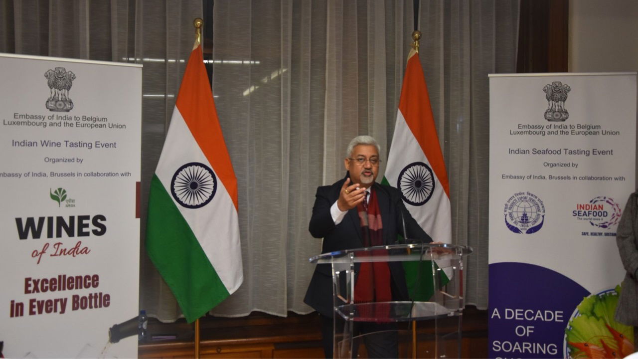 Sunil Barthwal, Secretary of the Department of Commerce at the Indian Seafood and Wine Tasting Event in Brussels.