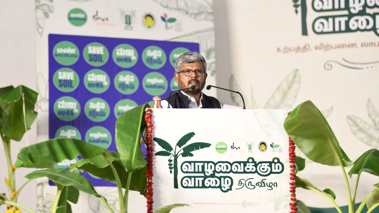 ICAR-NRCB Scientist Selvarajan at the ‘Save Soil’ Banana Festival