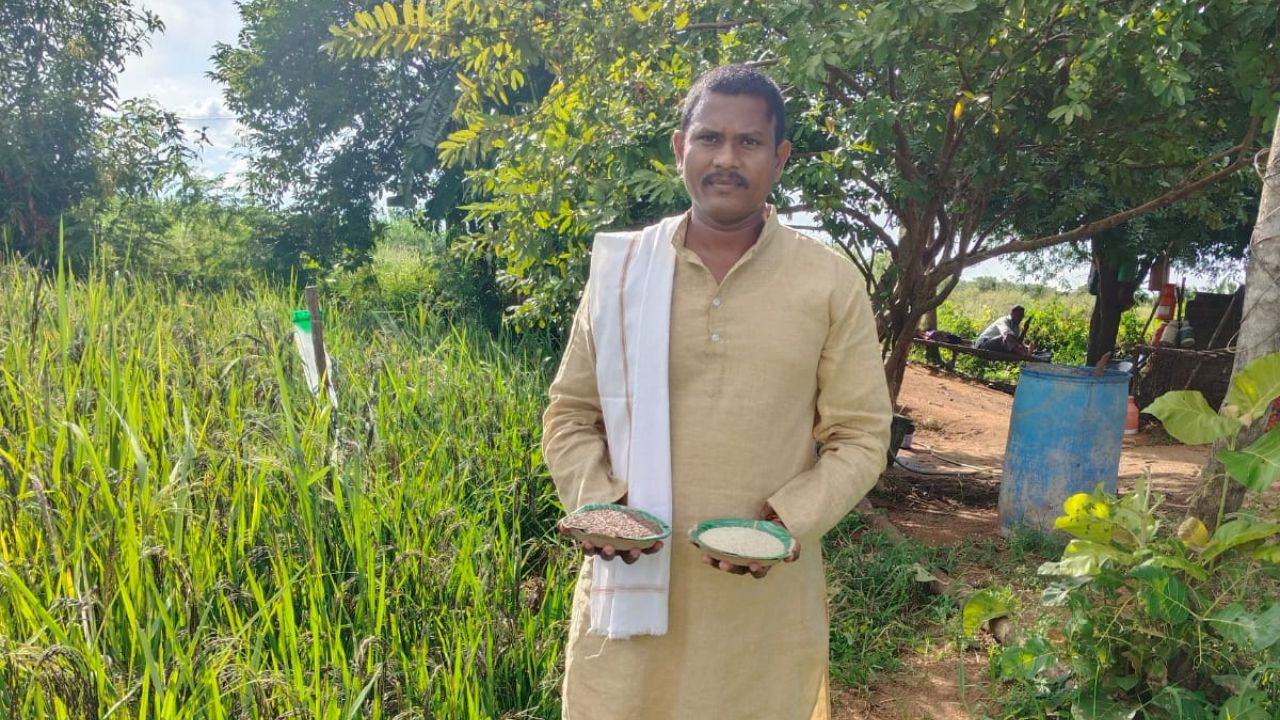 Jakkula R. Thirupathi in his Kalanamak Rice field