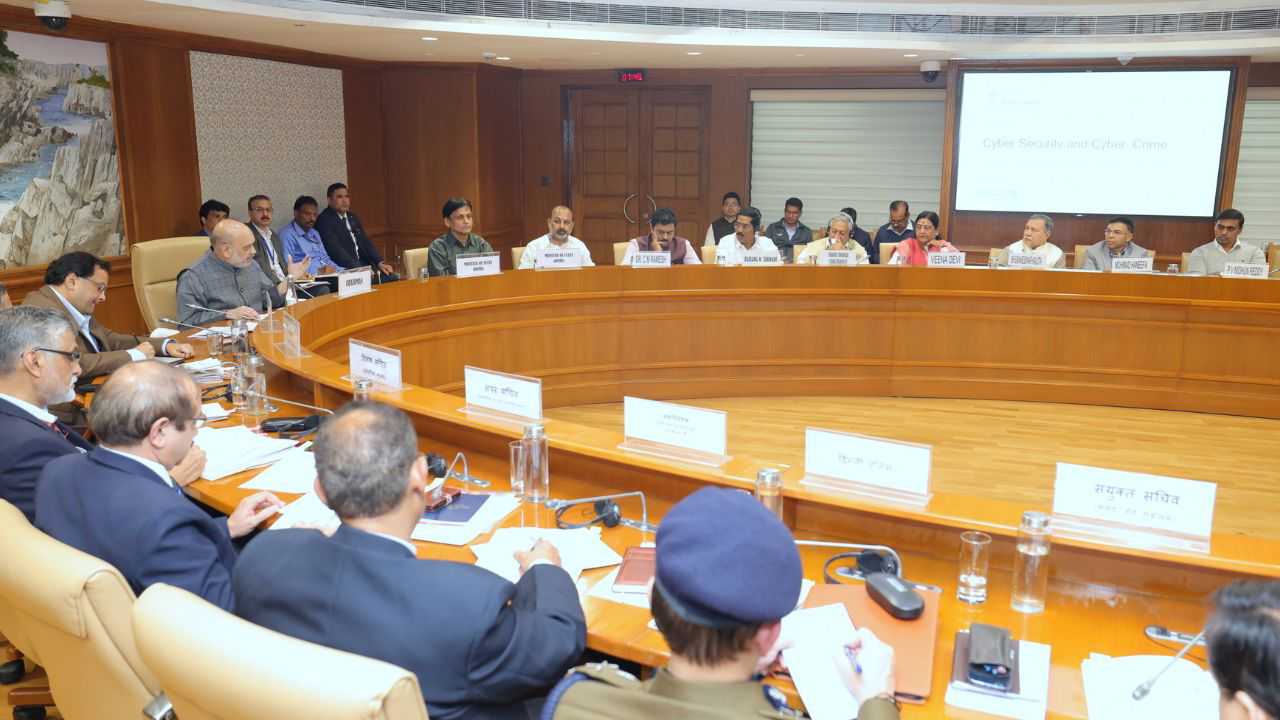 Union Home Minister and Minister of Cooperation Amit Shah alongside officials during the first meeting of the Parliamentary Consultative Committee of the Ministry of Cooperation in New Delhi.