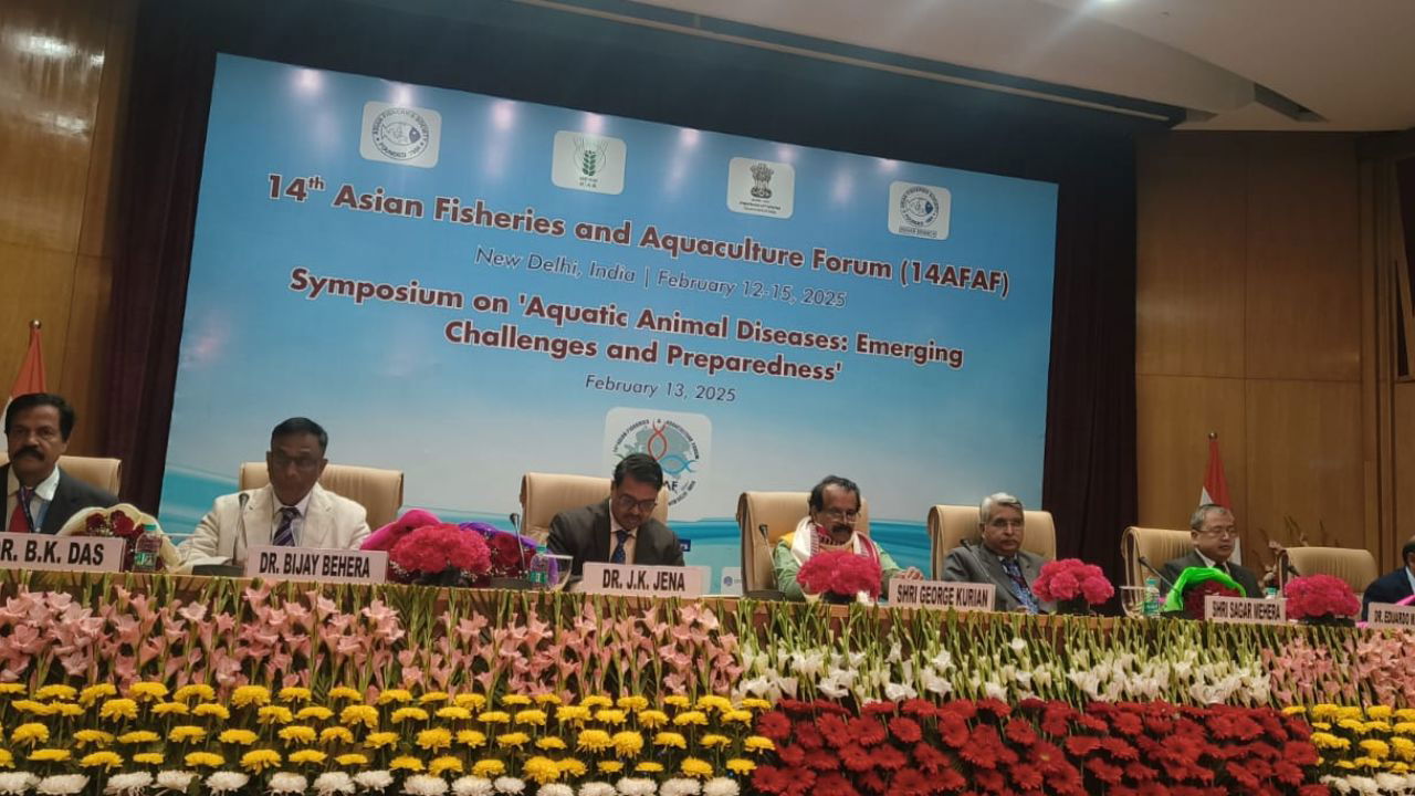 Union Minister of State for Fisheries, Animal Husbandry and Dairying, George Kurian, along with other officials at 14AFAF, Pusa Campus, New Delhi. (Photo Source: @GeorgekurianBjp/X)