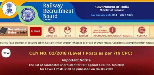 RRB Goup D Result 2019