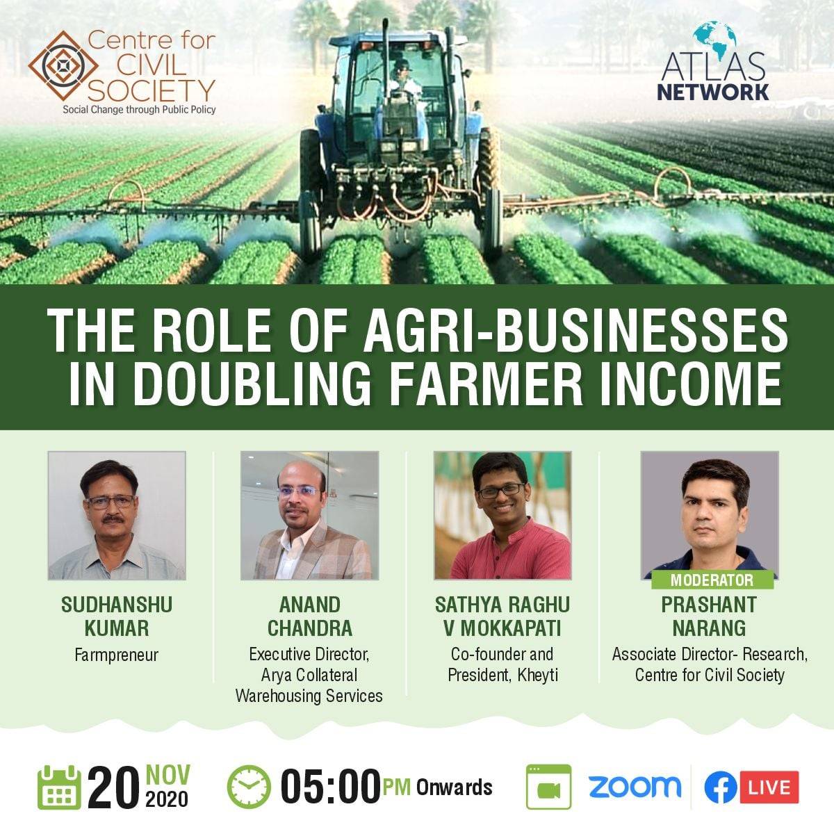 Centre for Civil Society highlights the Role of Agri-businesses in Doubling Farmers Income Webinar held on Nov 20, 2020