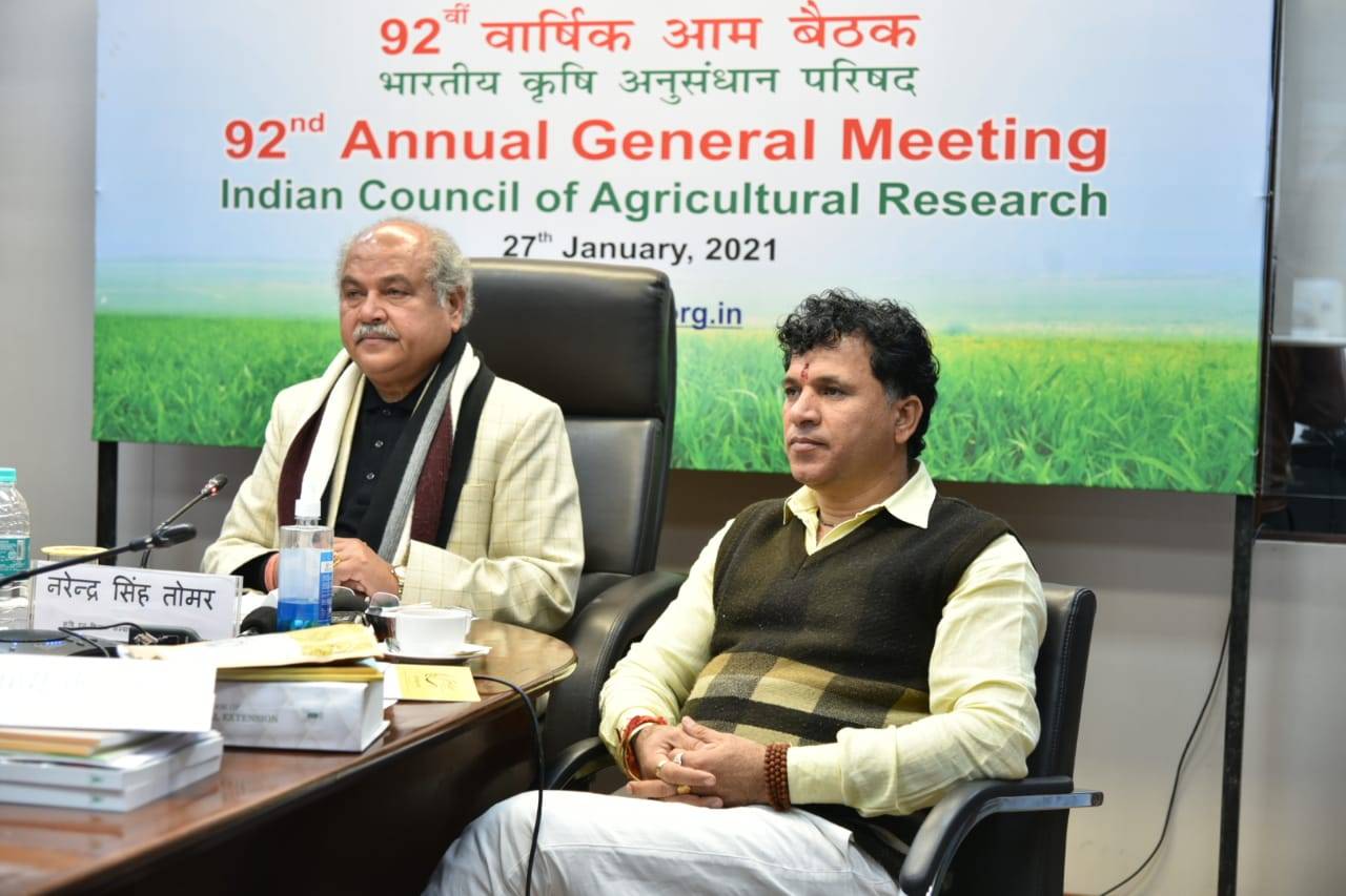 Union Agriculture Minister Narendra Singh Tomar and Minister of State for Agriculture Kailash Choudhary present in 92nd Annual General Meeting of the Indian Council of Agricultural Research