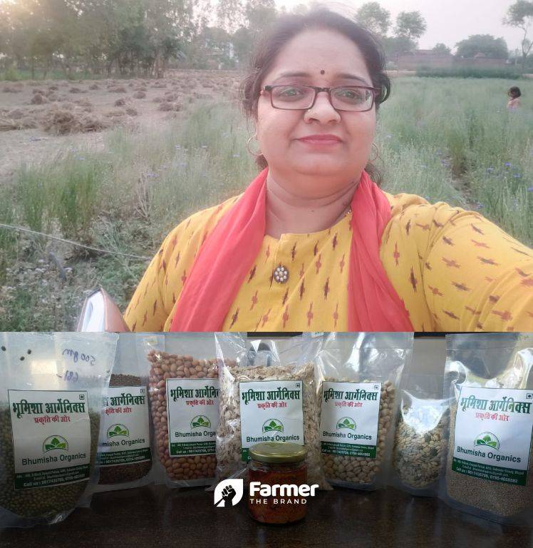 Pratibha at her farm and some of her products