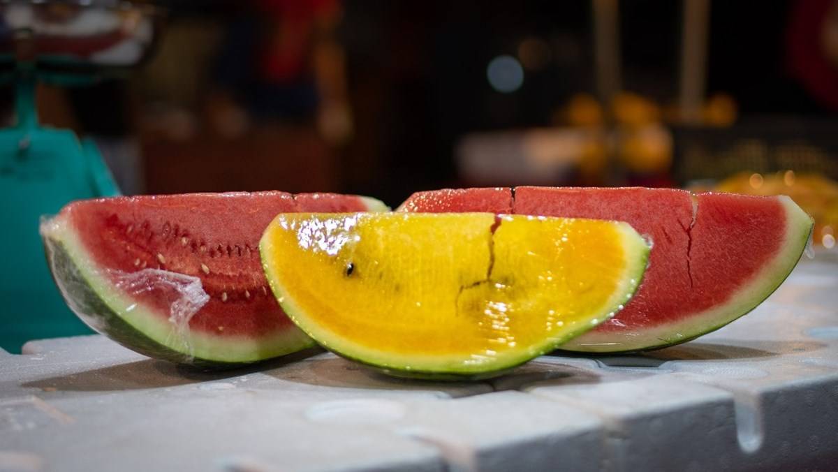 Red and yellow watermelon slices