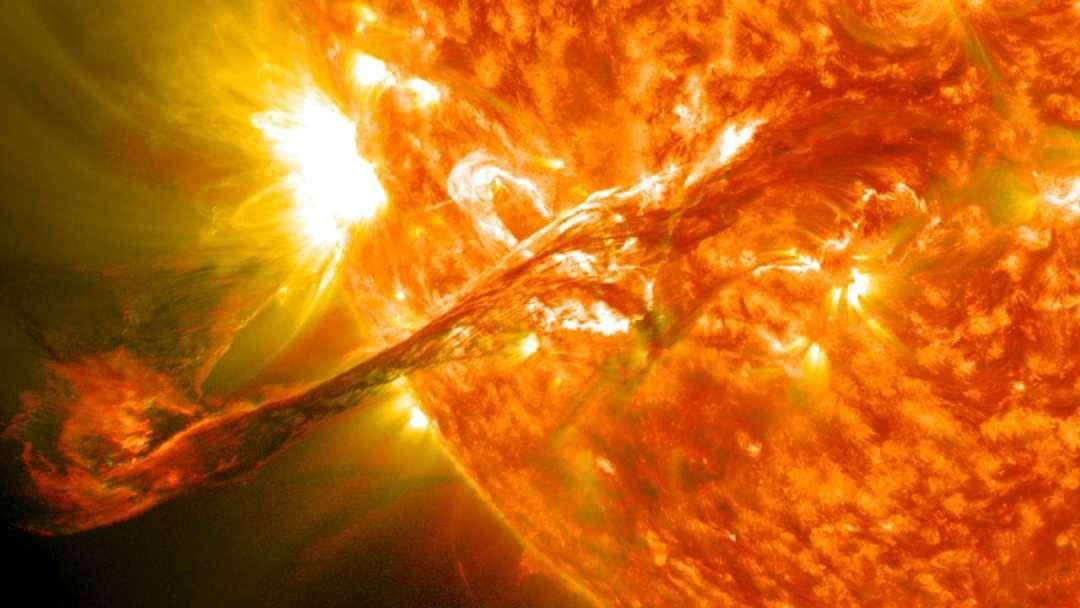 Solar storm flaring from the surface of the sun
