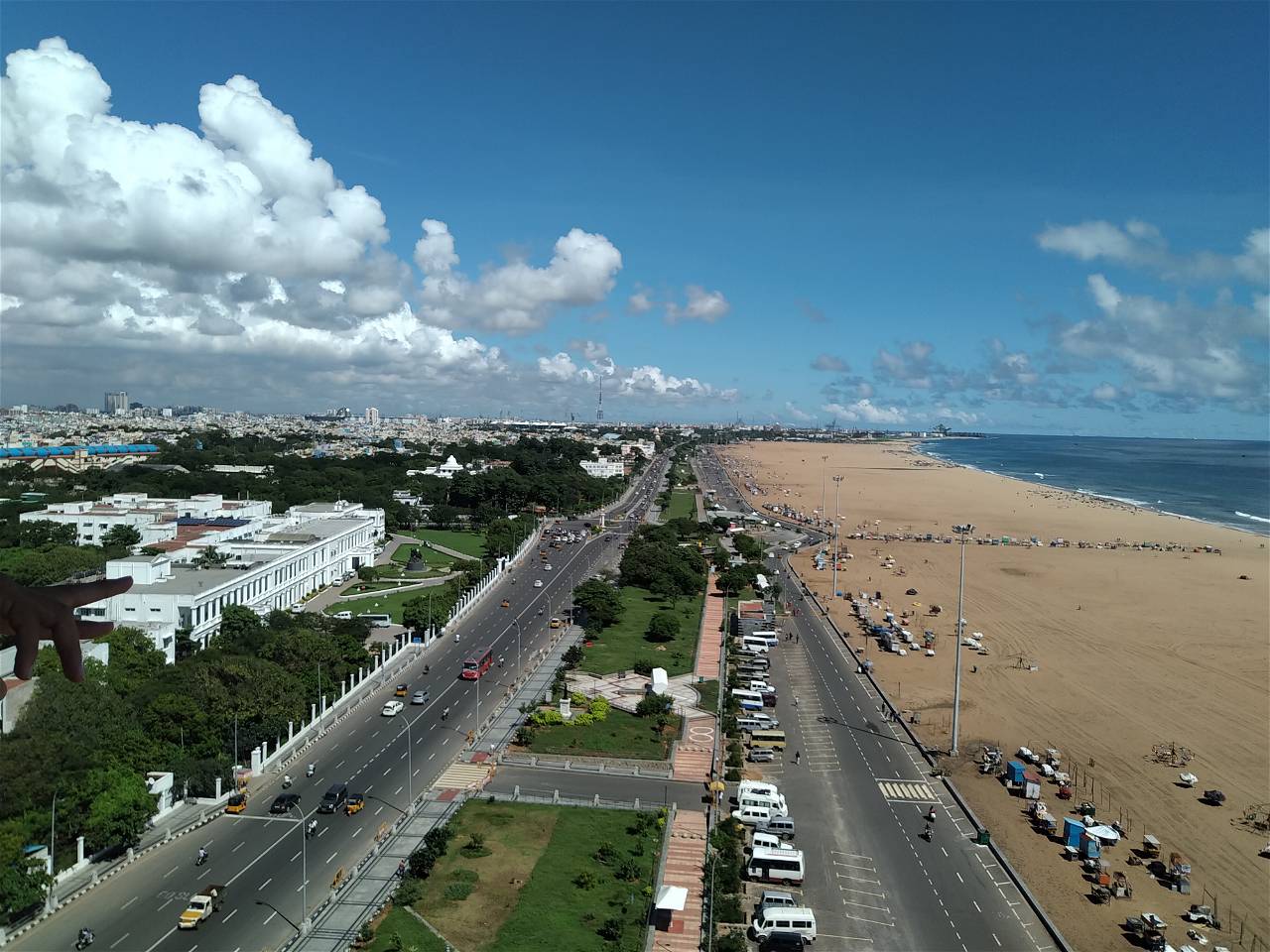 Aerial view of Chennai's Marina Beach