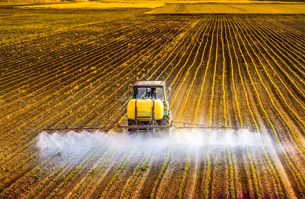 Pesticides been sprayed in crop field