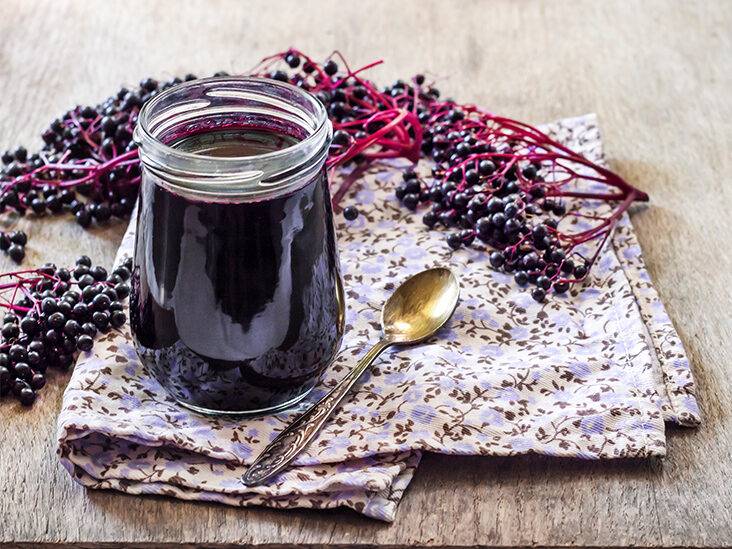 Elderbrry syrup on table