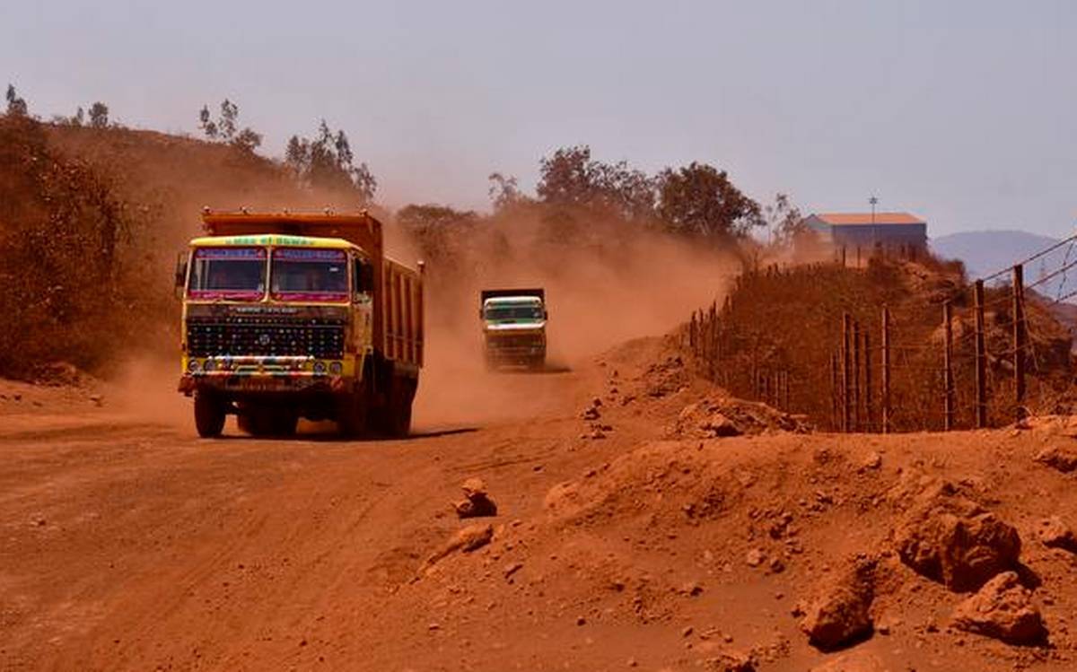 Polluted land with tractors