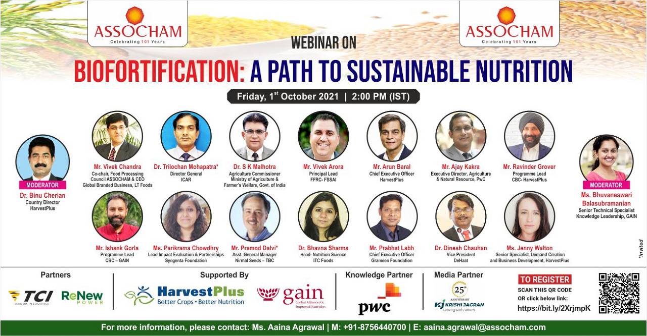 ASSOCHAM to Organize a Webinar on ‘Biofortification: A path to Sustainable Nutrition’