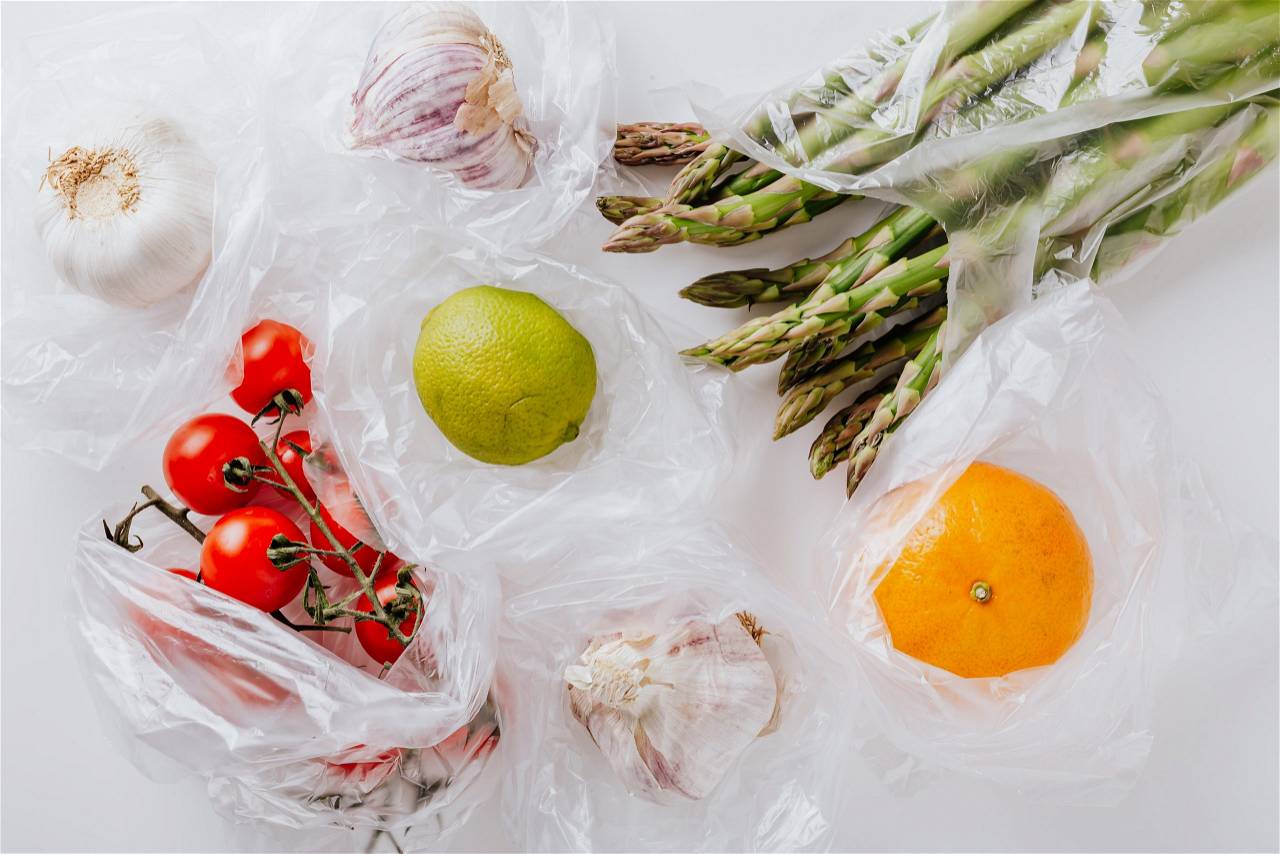 vegetables and fruits in plastic bag