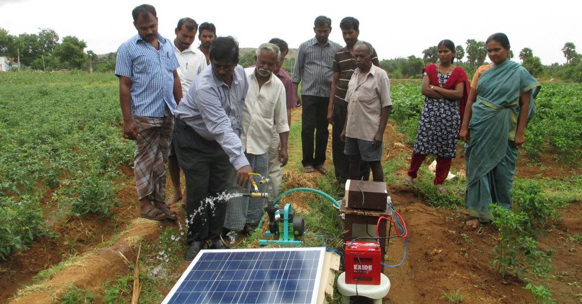 P. David Raja Beula with his Drought Fighter solar water pumps