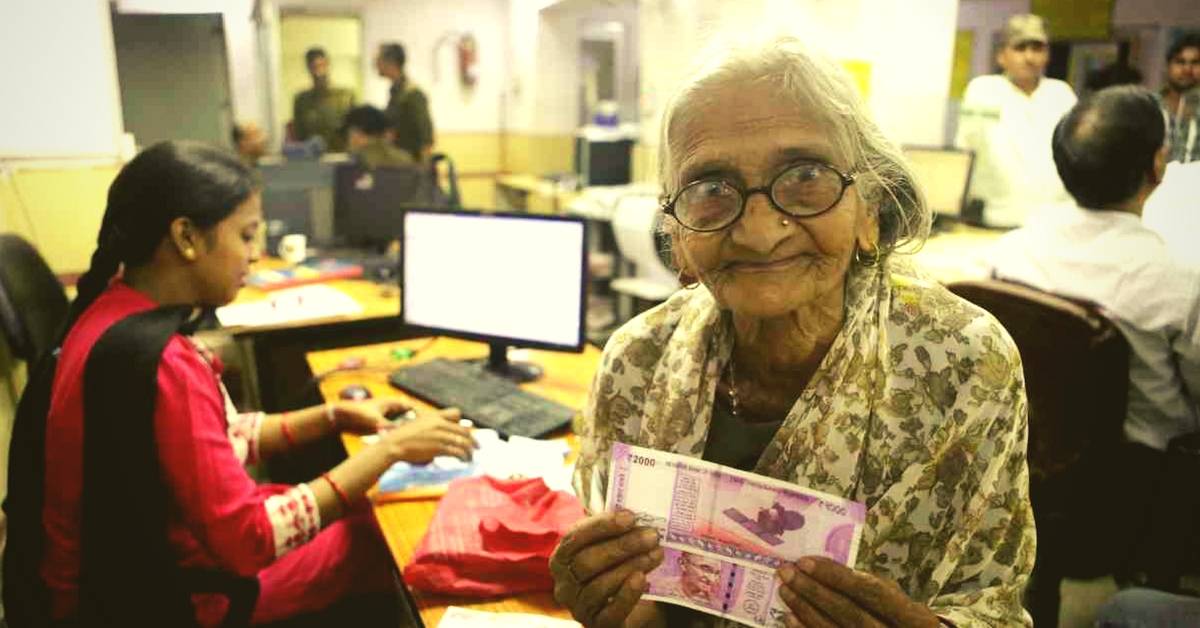 Old Lady with Pension Money