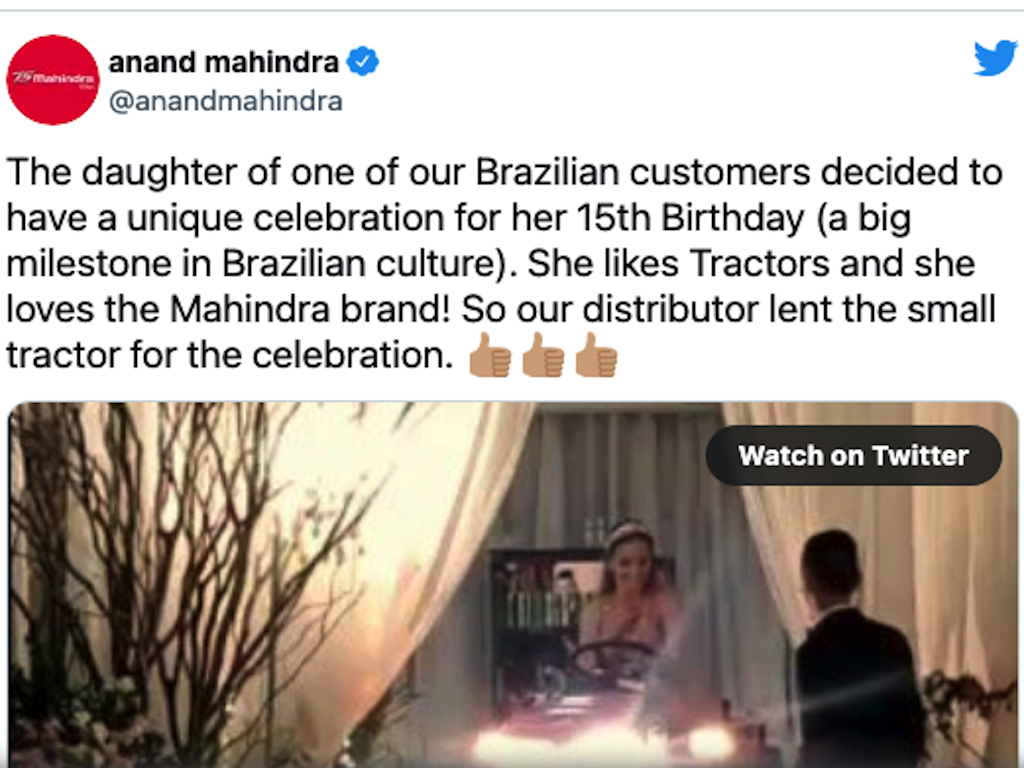 Tweet from Anand Mahindra