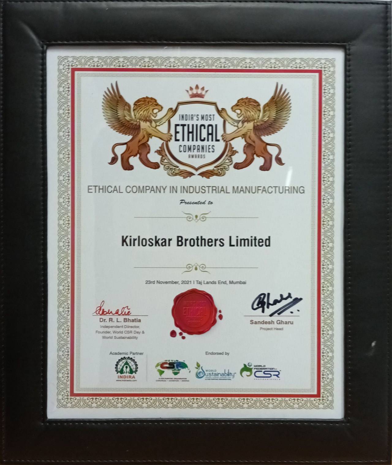 Kirloskar Brothers Limited Receives ‘India’s Most Ethical Company’ Award