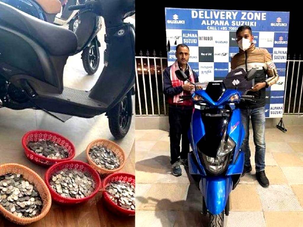 The vegetable vendor purchased a scooter with a sack full of coins which he saved