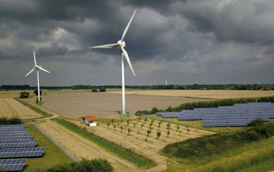 Solar Panels along with wind turbines