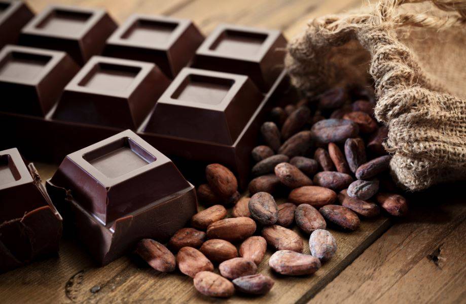 Chocolates with cocoa beans