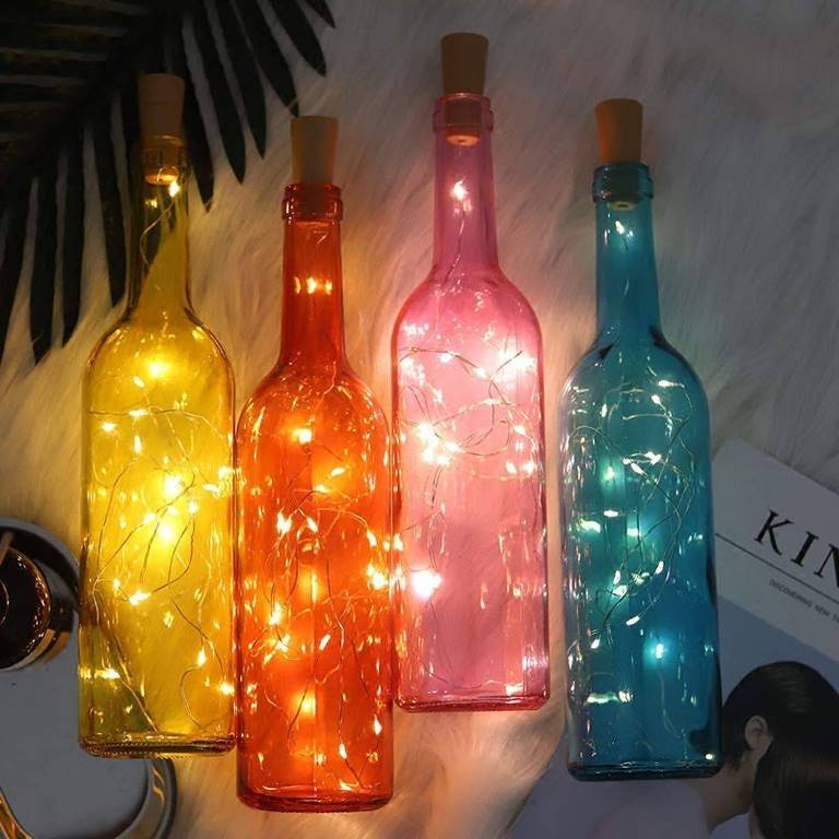 Fairy light and glass bottle