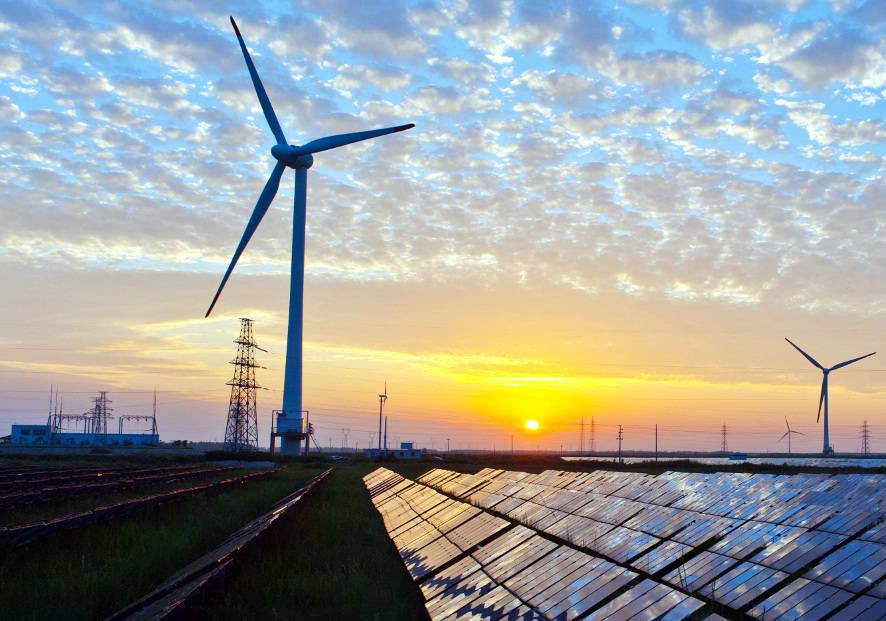 Renewable Energy- Solar Panels along with Wind turbines