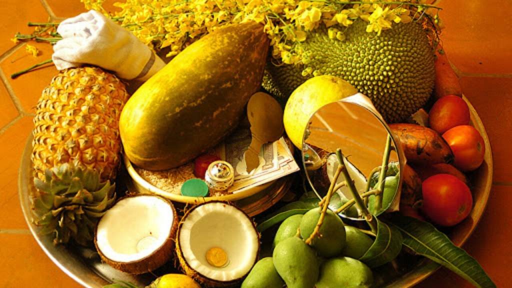 Kani Vellari is offered to God during the festival of Vishu Kani