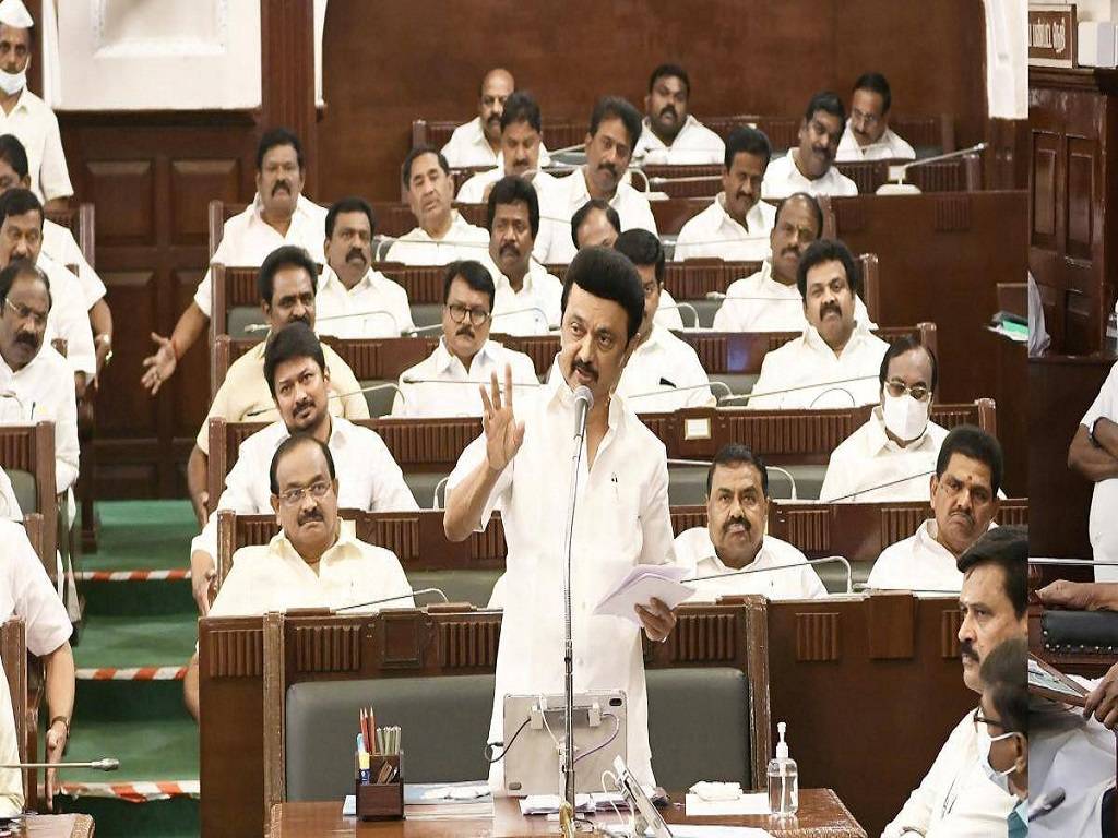 Tamil Nadu Chief Minister M K Stalin speaks in the Tamil Nadu Assembly.