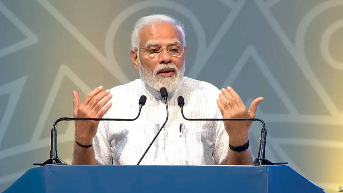 PM Modi Delivering his speech in Bharat Drone Mahotsav 2022