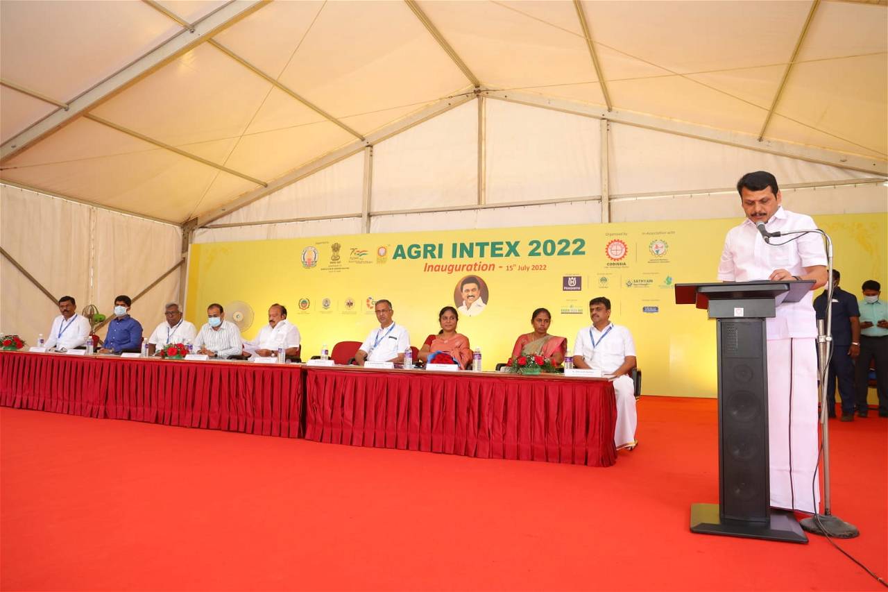 M.R.K Panneerselvam, Minister of Agriculture and Farmers Welfare addressing at Agri Intex 2022, Coimbatore, Tamil Nadu