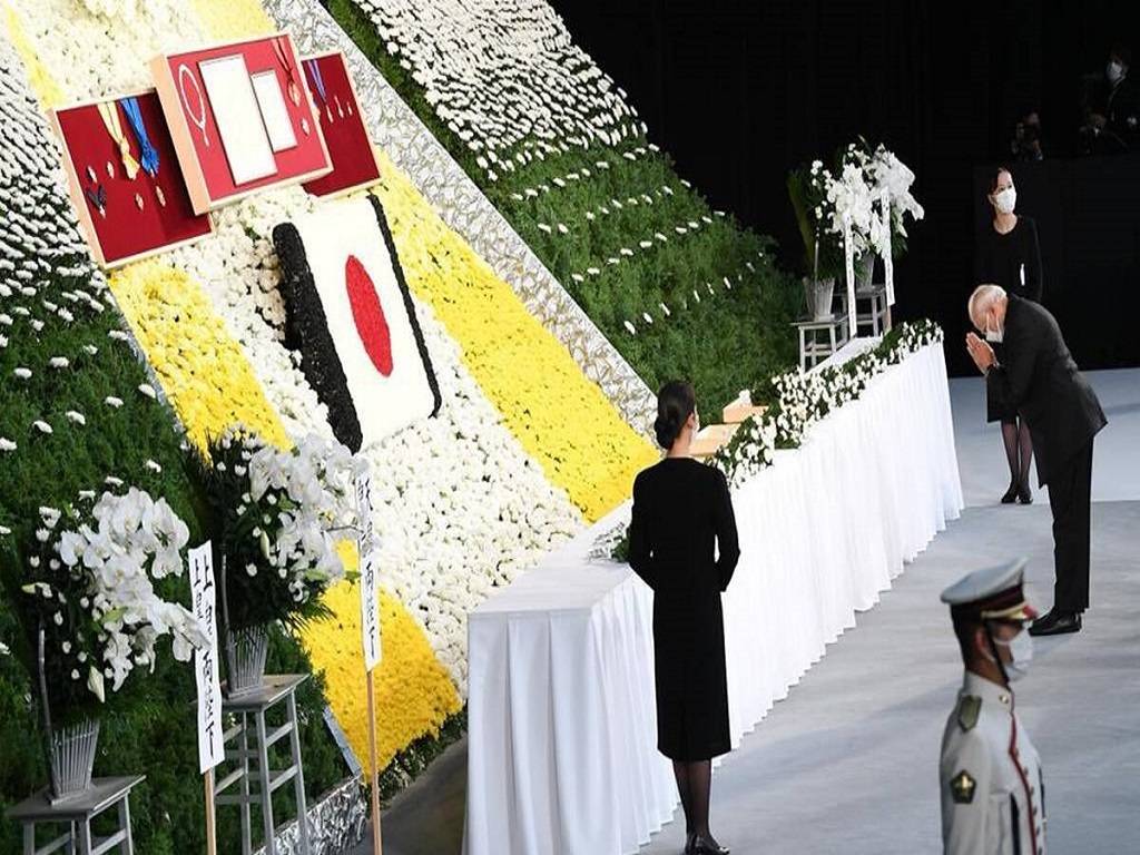 Prime Minister Narendra Modi pays respects to Shinzo Abe at his state funeral in Tokyo, Japan. (Photo Courtesy: PM Modi Twitter)