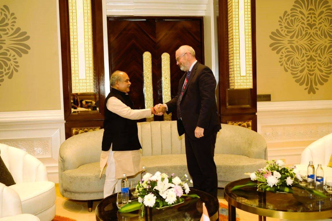 Union Minister of Agriculture and Farmers Welfare, Narendra Singh Tomar with Tim Ayres, Australia's Assistant Minister for Trade and Manufacturing