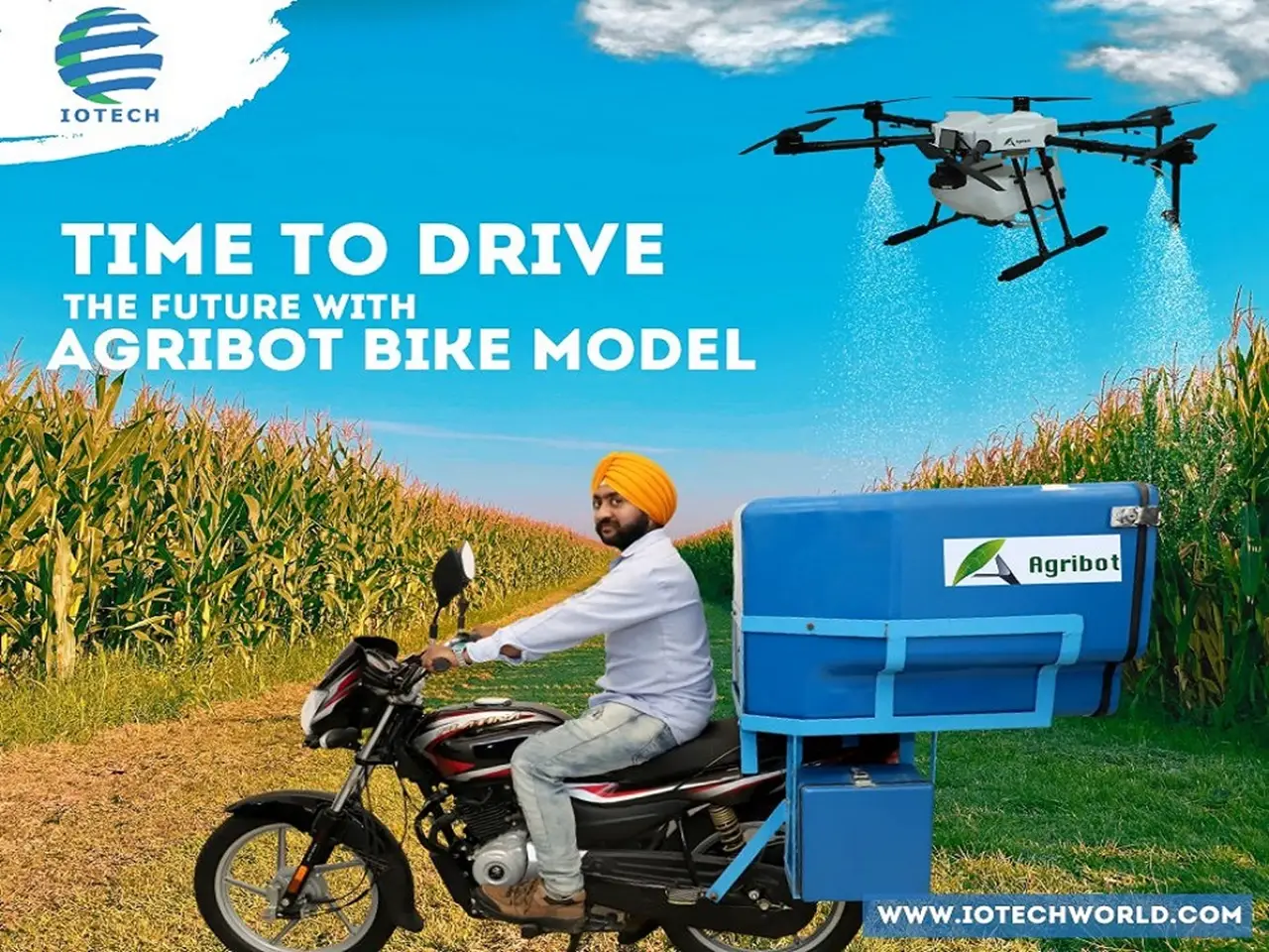IoTechWorld Avigation’s flagship drone ‘AGRIBOT’ is a multi-purpose Kisan drone supporting spraying, granule broadcasting, and crop health monitoring.