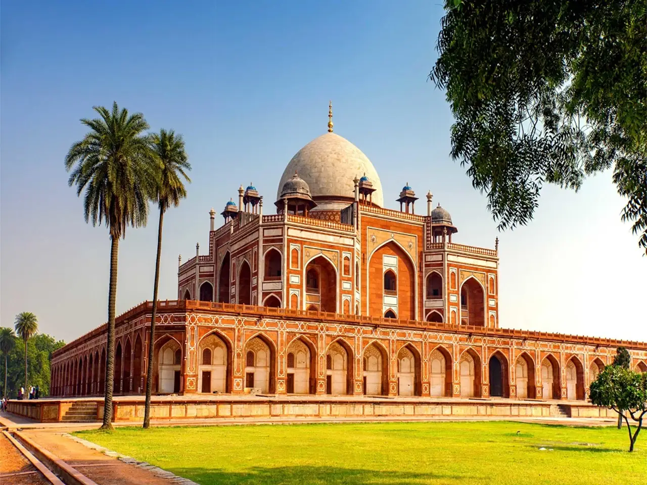 The magnificent Tomb Garden of Humayun is located near the bank of the Yamuna river in Delhi.