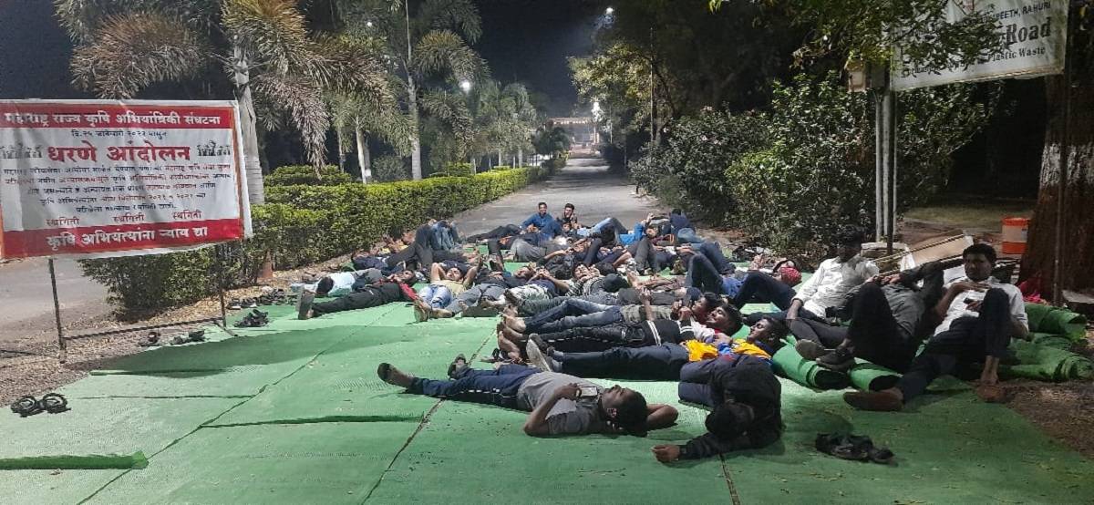 Students seen at the protesting ground after day long protest