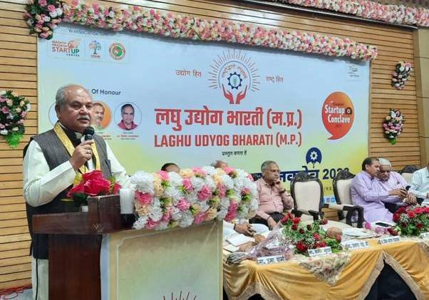 Tomar Lauds PM Modi's Leadership at Laghu Udyog Bharati's Startup Conclave-2023 in Gwalior, Madhya Pradesh