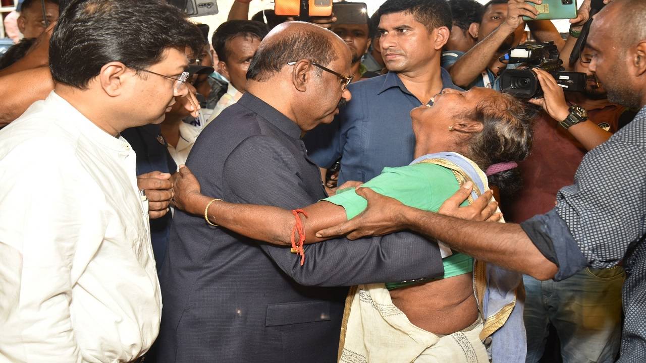 West Bengal Governor C V Ananda Bose consoling a grieving mother in Sunderbans.