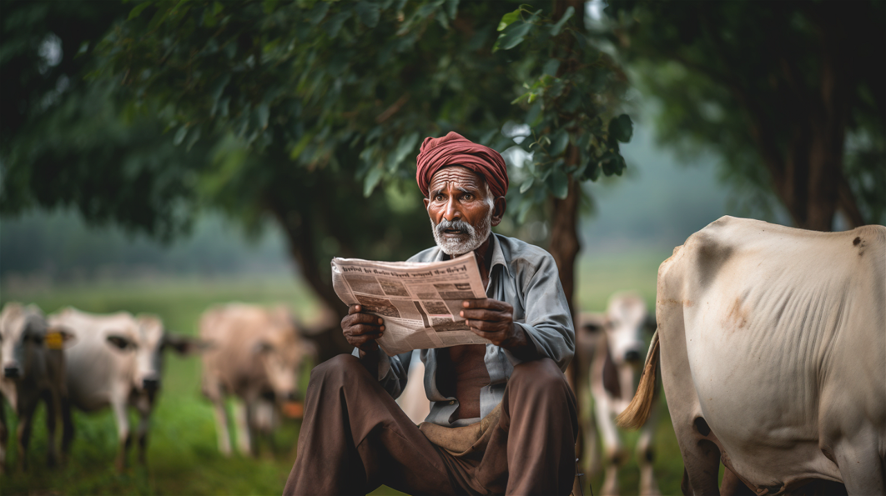 A farmer in a distressed expression after going through a Misinformation Article in a Local Daily Newspaper.