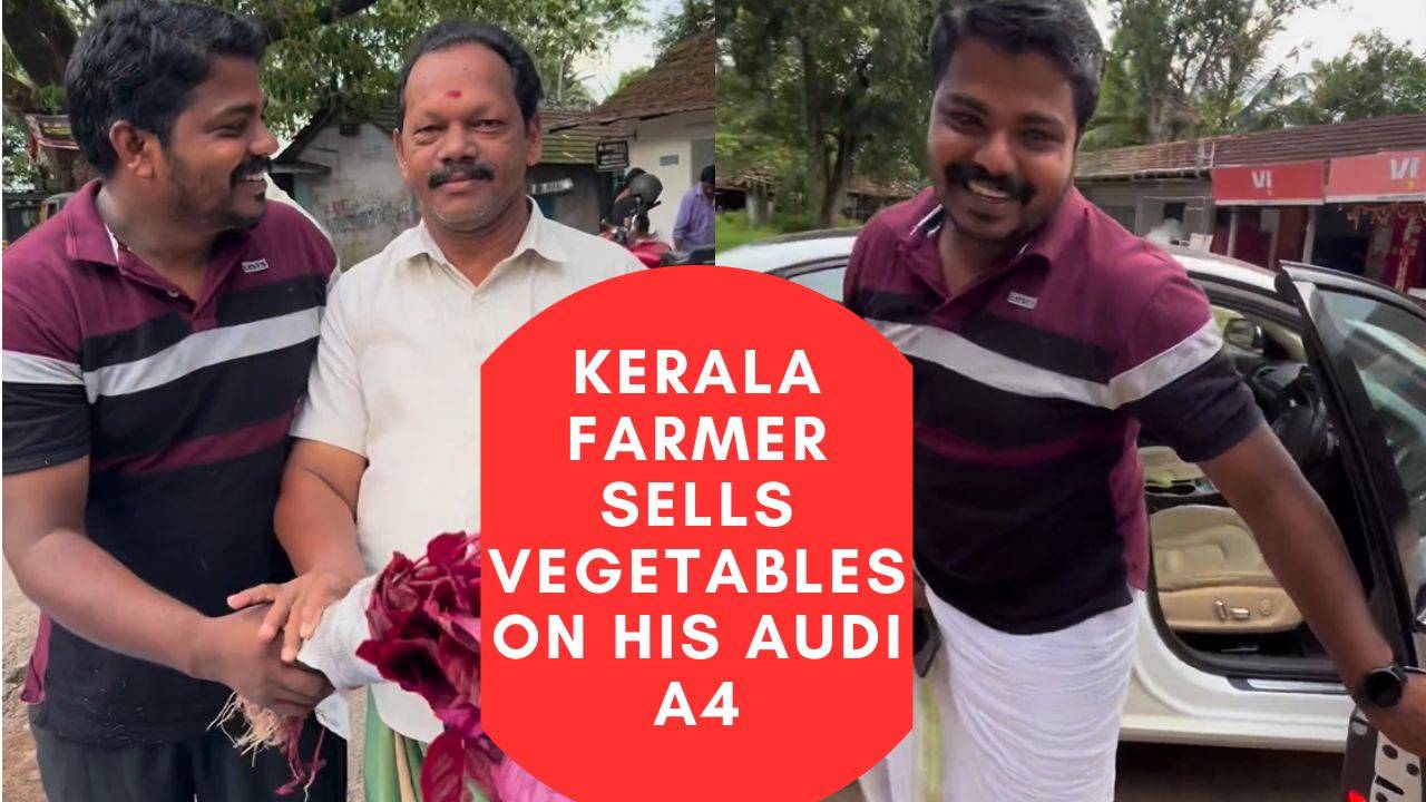 Sujith SP spotted selling spinach on his Audi A4 in Kerala (Photo: Krishi Jagran)