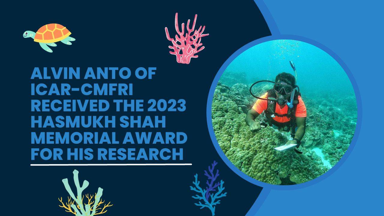 Alvin Anto, Young Professional at ICAR CMFRI has won the prestigious Hasmukh Shah Memorial Award for Ecological Studies for the year 2023, in the research category. (Image Courtesy- Twitter/CMFRI)