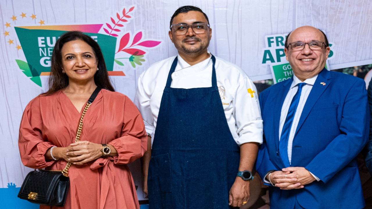 (L-R) Suman Agarwal, Chef Juliano, Sami Bouakaze