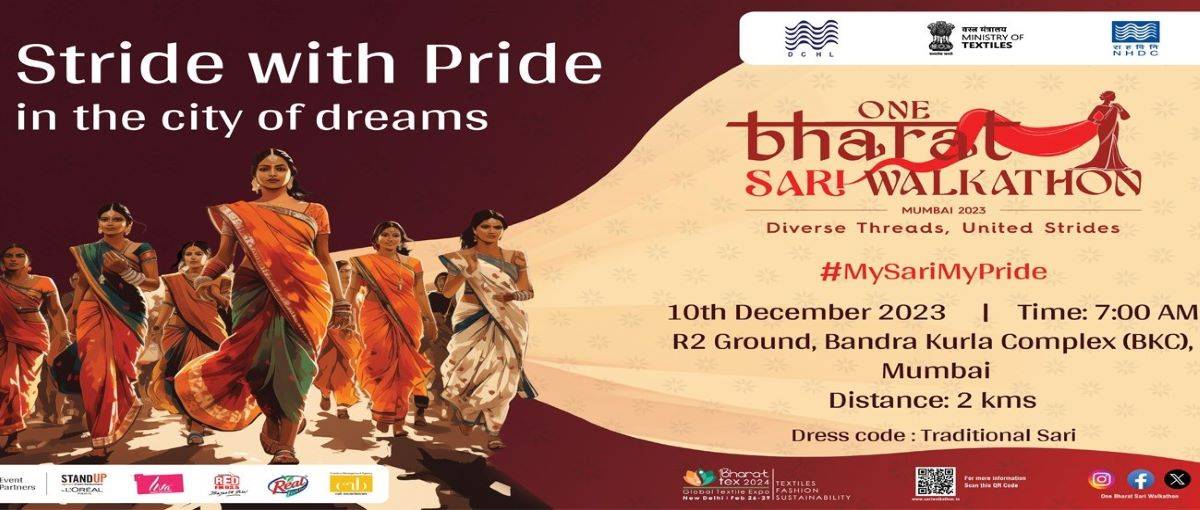 Ministry of Textiles to Host ‘One Bharat Sari Walkathon’ in Mumbai on 10th December, 2023 (Photo Source: https://www.sariwalkathon.in/)