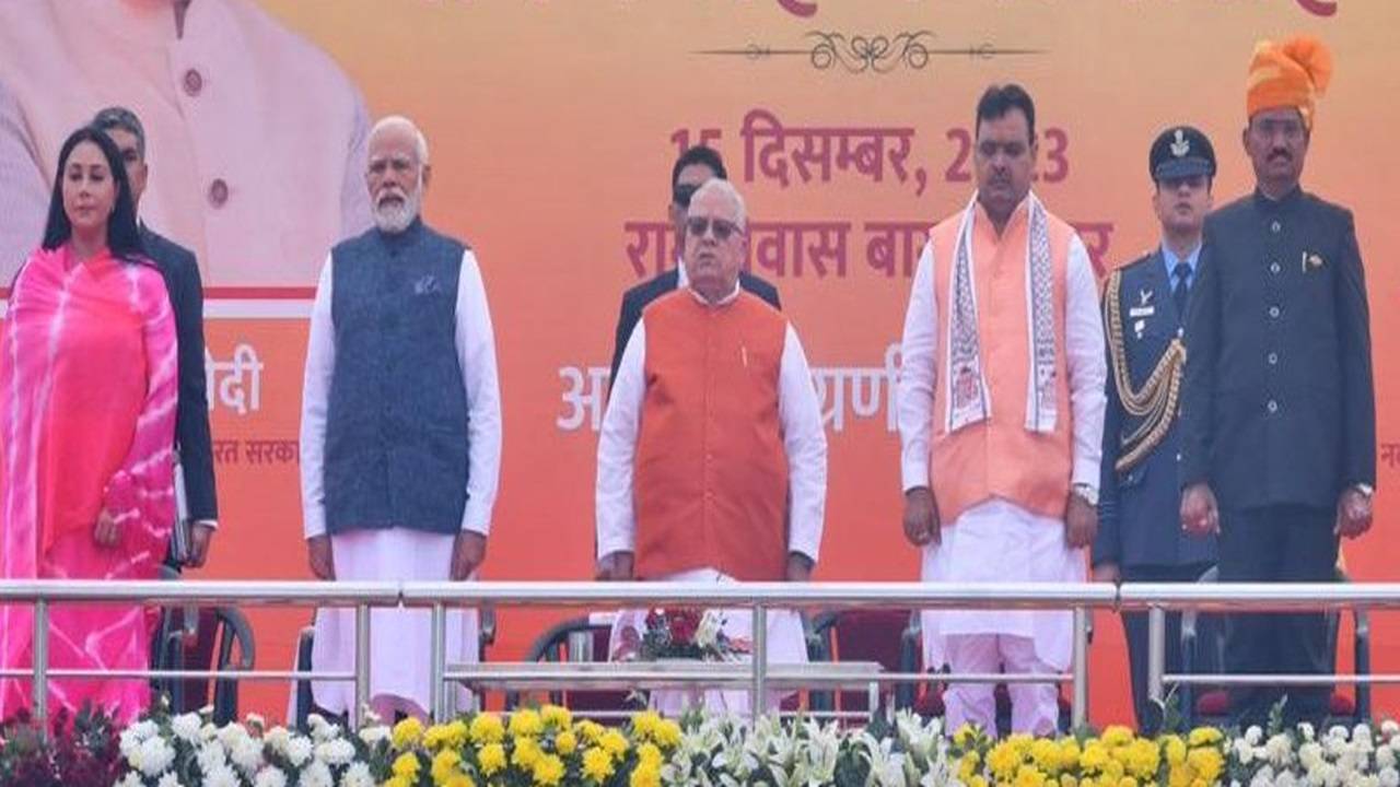 Rajasthan CM Bhajan Lal Sharma takes oath. (Photo Courtesy: Twitter/@BhajanlalBjp)