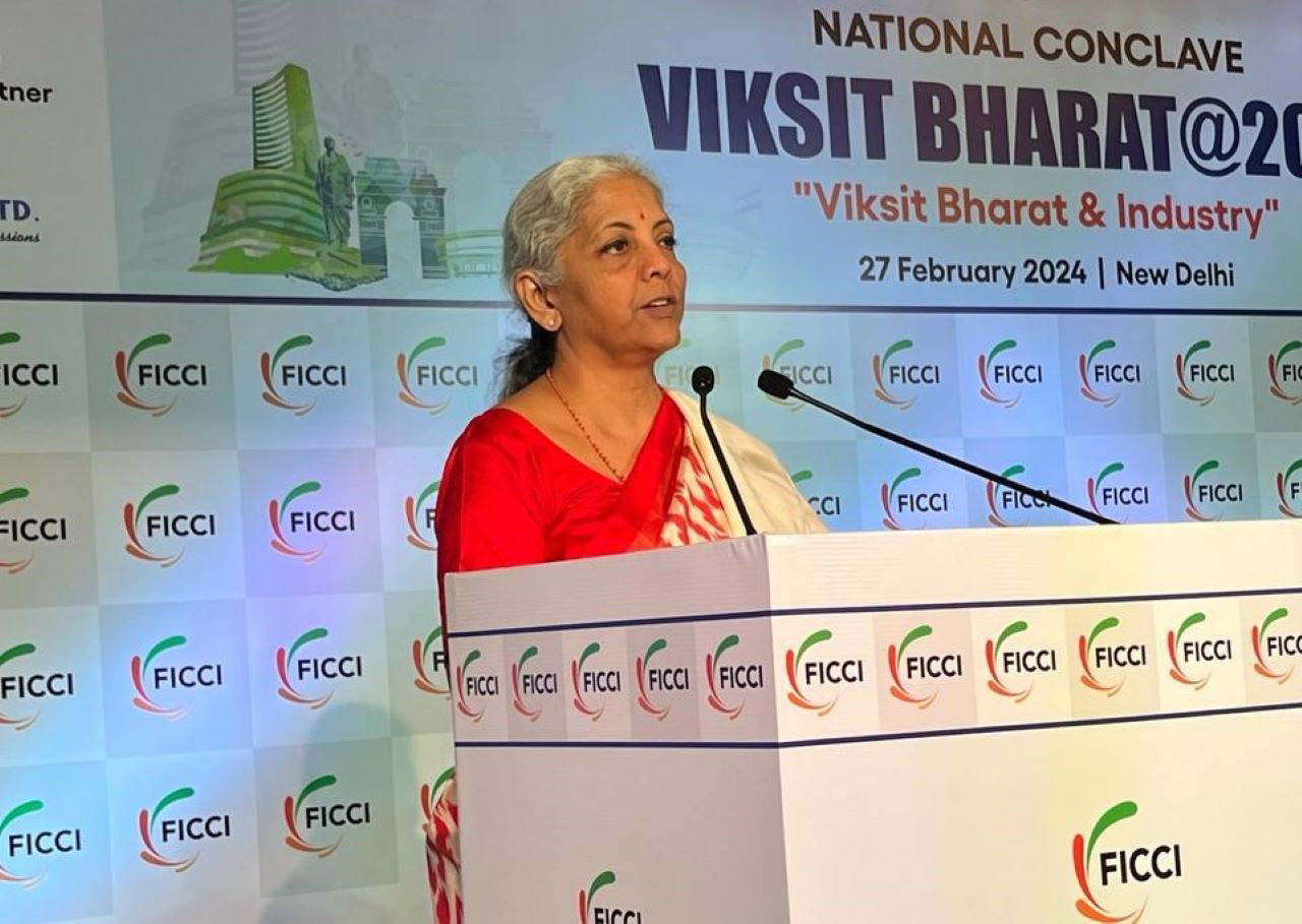 Nirmala Sitharaman, the Minister of Finance & Corporate Affairs, Government of India addressing the people at VIKSIT BHARAT@2047 National Conclave