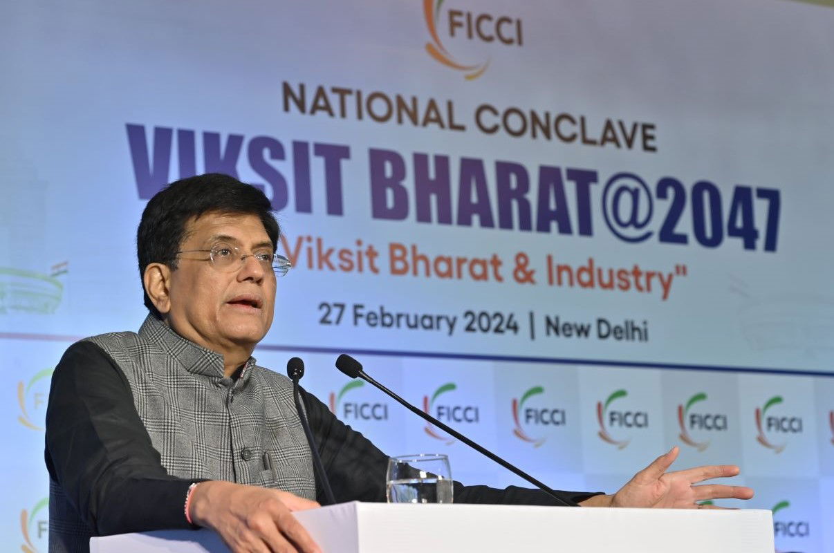 Piyush Goyal, Minister of Commerce & Industry, Consumer Affairs & Food & Public Distribution and Textiles addressing the people at VIKSIT BHARAT@2047 National Conclave