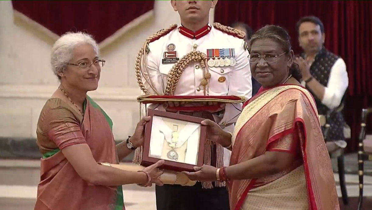 Nitya Rao, the daughter of M.S. Swaminathan, accepted the Bharat Ratna on his behalf.